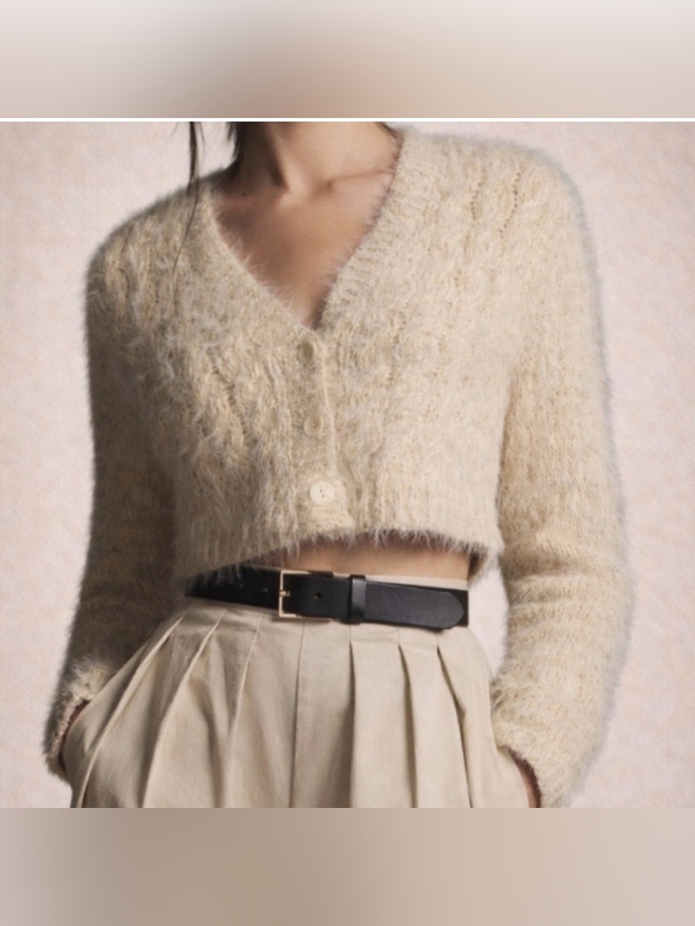 Anthropologie Cropped Eyelash Cardigan Sweater Cream Ivory Women XL Fuzzy